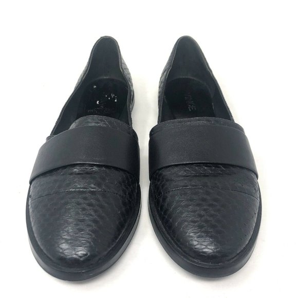 Vince Black Leather Loafers Snake Embossed Size 7 - Picture 2 of 8